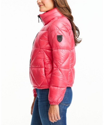 Women's Shine Hooded Cropped Puffer Coat Pink $57.40 Coats