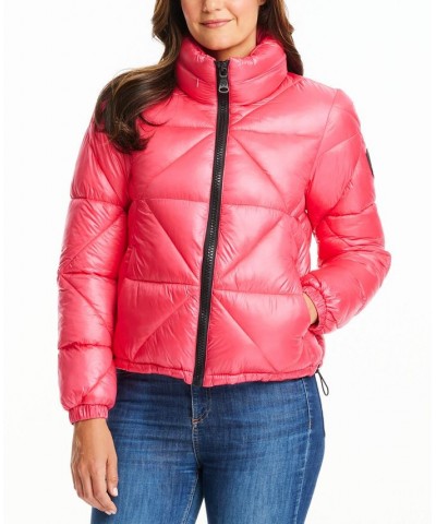 Women's Shine Hooded Cropped Puffer Coat Pink $57.40 Coats