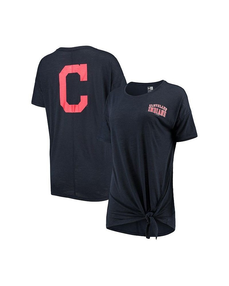 Women's Navy Cleveland Indians Scoop Neck Side Tie T-shirt Navy $20.24 Tops