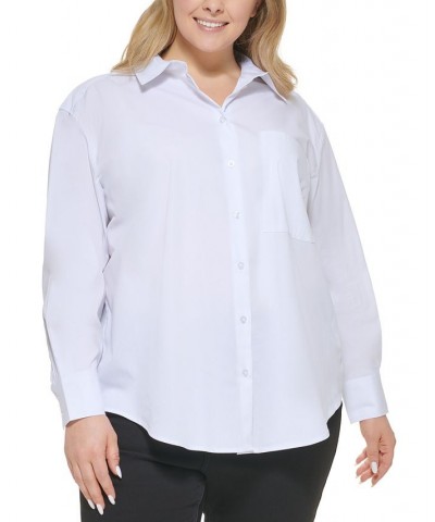 Trendy Plus Size Boyfriend Shirt White $20.90 Tops