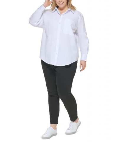 Trendy Plus Size Boyfriend Shirt White $20.90 Tops