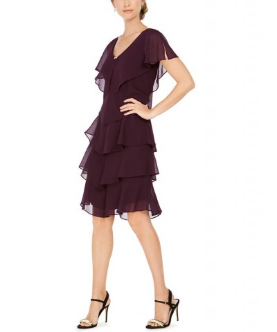 Tiered Rhinestone Capelet Dress Purple $35.70 Dresses