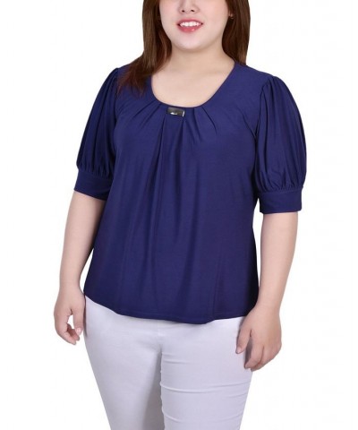 Plus Size Short Balloon Sleeve Top with Hardware Patriot Blue $11.04 Tops