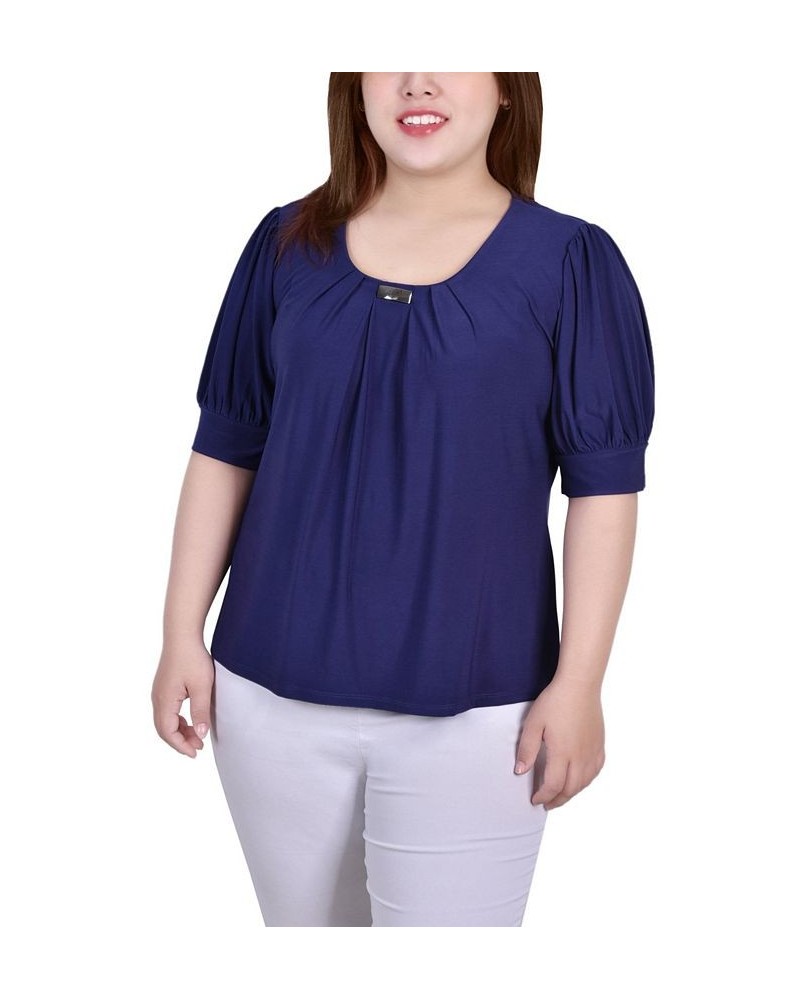 Plus Size Short Balloon Sleeve Top with Hardware Patriot Blue $11.04 Tops