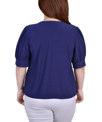 Plus Size Short Balloon Sleeve Top with Hardware Patriot Blue $11.04 Tops