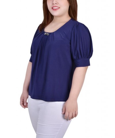 Plus Size Short Balloon Sleeve Top with Hardware Patriot Blue $11.04 Tops