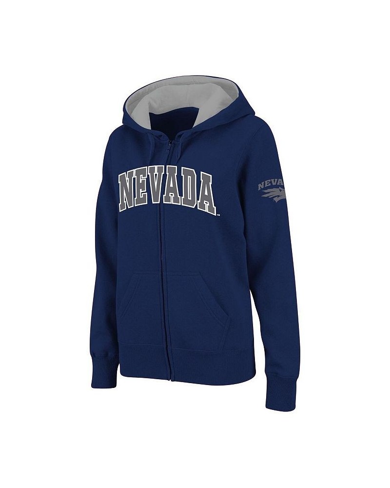 Women's Navy Nevada Wolf Pack Arched Name Full-Zip Hoodie Navy $35.09 Sweatshirts