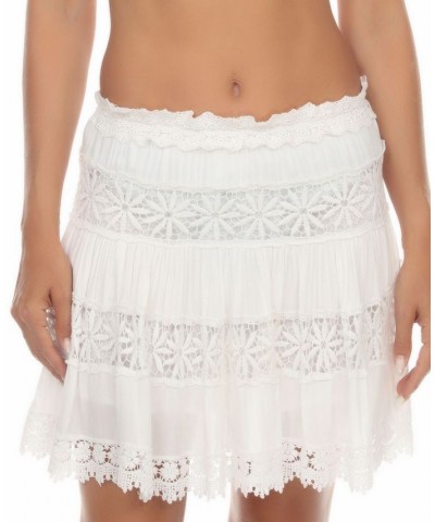 Women's Lace-Inset Tiered Mini Skirt Cover-Up White $25.52 Swimsuits