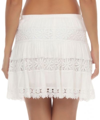 Women's Lace-Inset Tiered Mini Skirt Cover-Up White $25.52 Swimsuits