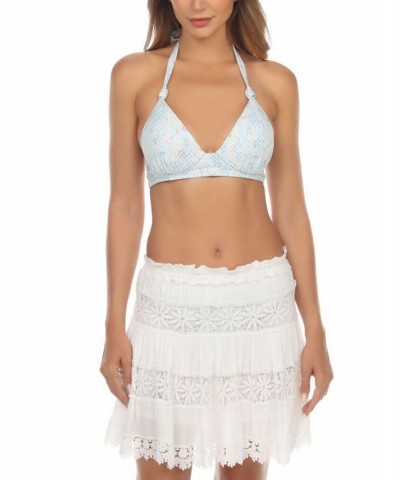 Women's Lace-Inset Tiered Mini Skirt Cover-Up White $25.52 Swimsuits