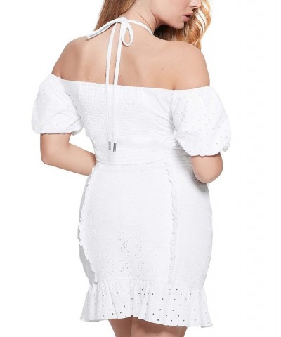 Women's Aini Puff-Sleeve Off-The-Shoulder Cropped Top Pure White $43.45 Tops