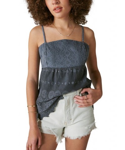 Women's Embroidered Eyelet Tank Top Black $42.14 Tops