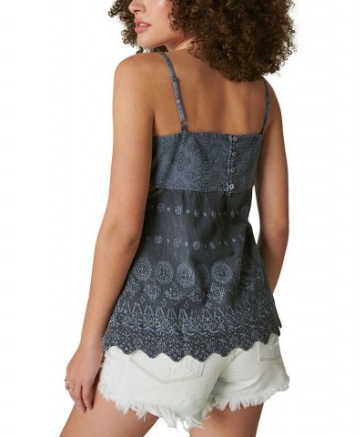 Women's Embroidered Eyelet Tank Top Black $42.14 Tops