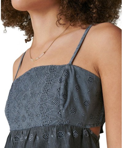 Women's Embroidered Eyelet Tank Top Black $42.14 Tops