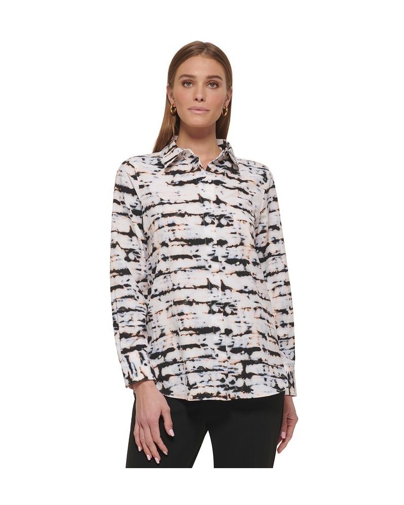 Women's Printed Collared Button-Down Shirt White Multi $43.61 Tops