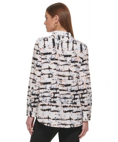 Women's Printed Collared Button-Down Shirt White Multi $43.61 Tops