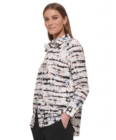 Women's Printed Collared Button-Down Shirt White Multi $43.61 Tops