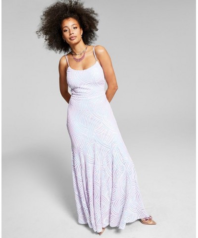 Juniors' Lace-Up-Back Sequin Gown Lavender $62.53 Dresses