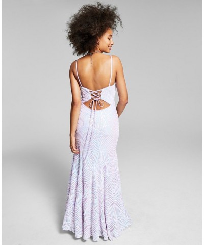 Juniors' Lace-Up-Back Sequin Gown Lavender $62.53 Dresses