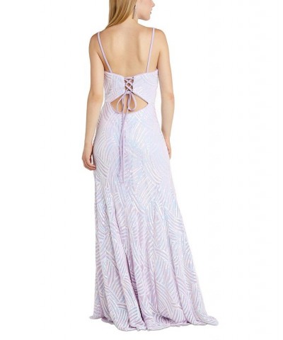 Juniors' Lace-Up-Back Sequin Gown Lavender $62.53 Dresses