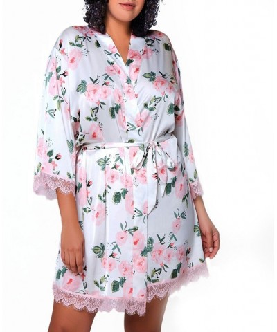 Willow Plus Size Satin with Lace Robe Pink $39.84 Lingerie