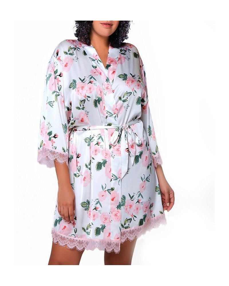 Willow Plus Size Satin with Lace Robe Pink $39.84 Lingerie