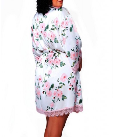 Willow Plus Size Satin with Lace Robe Pink $39.84 Lingerie