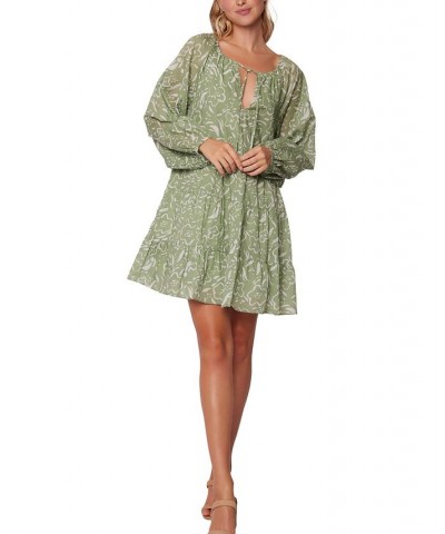 Women's Saguaro Blooms Printed Cotton Mini Dress Green White Print $36.58 Dresses