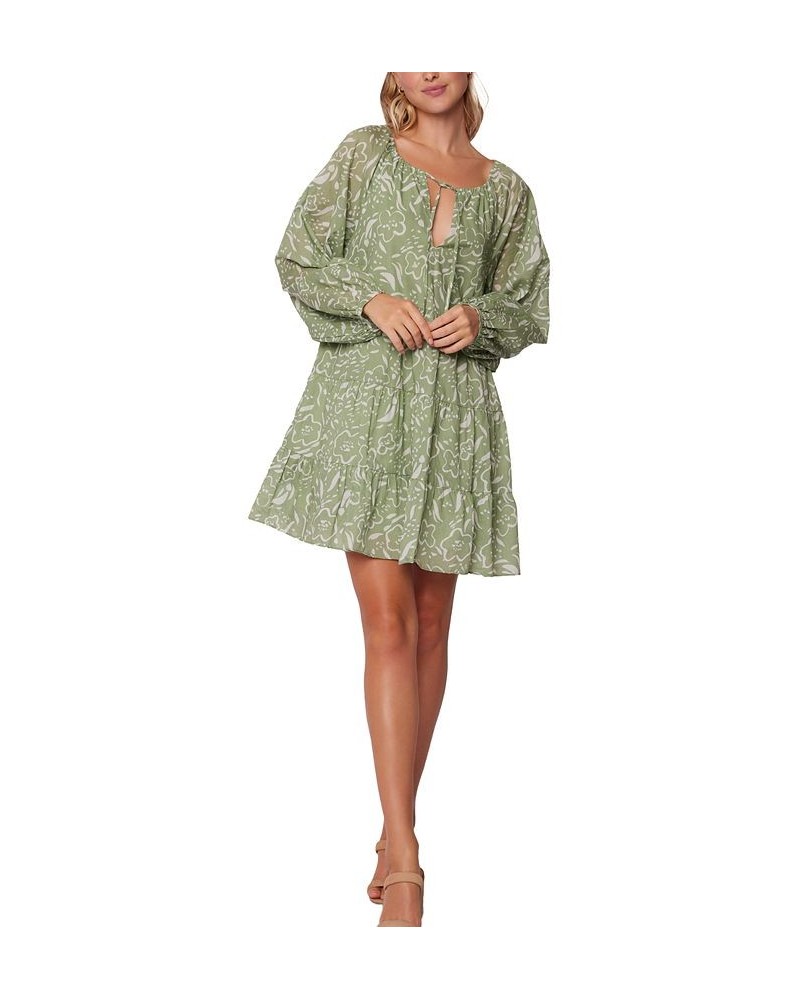 Women's Saguaro Blooms Printed Cotton Mini Dress Green White Print $36.58 Dresses