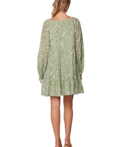 Women's Saguaro Blooms Printed Cotton Mini Dress Green White Print $36.58 Dresses