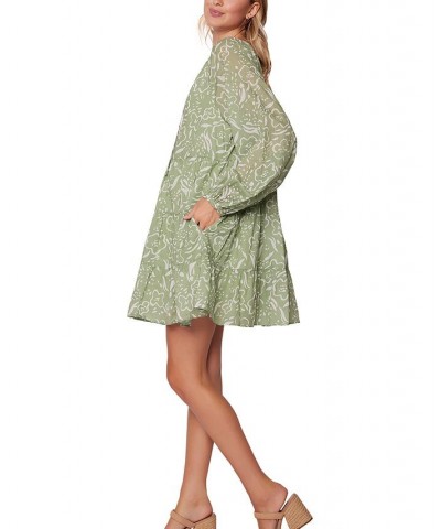 Women's Saguaro Blooms Printed Cotton Mini Dress Green White Print $36.58 Dresses