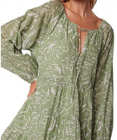 Women's Saguaro Blooms Printed Cotton Mini Dress Green White Print $36.58 Dresses