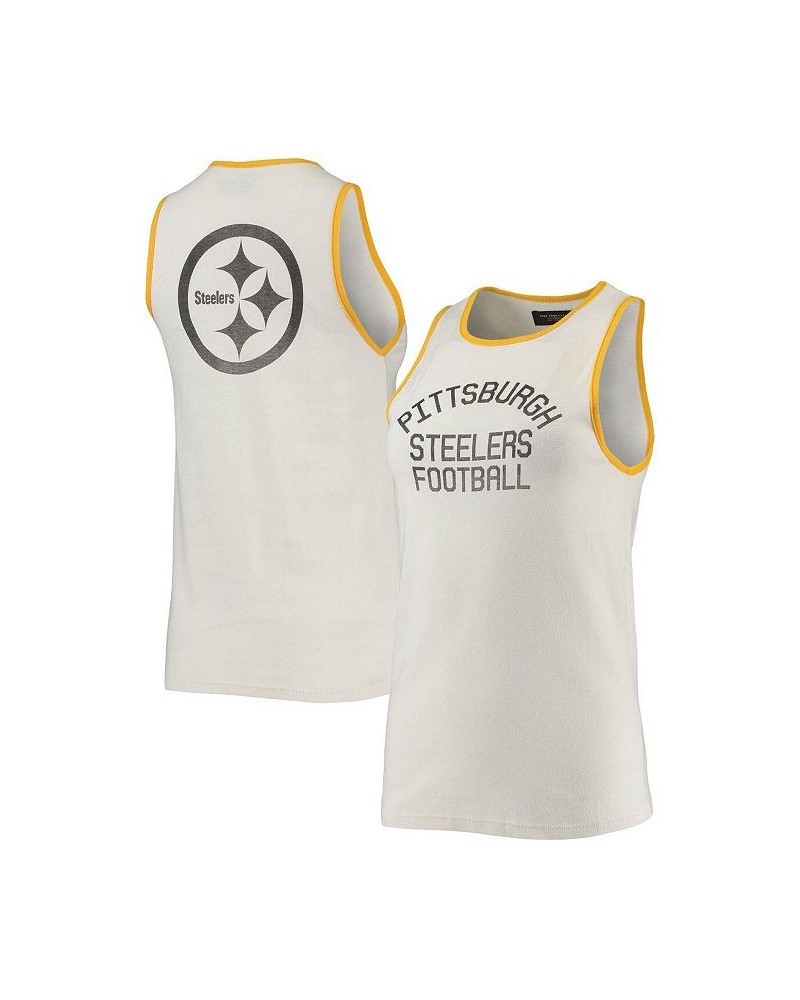 Women's White and Gold Pittsburgh Steelers Throwback Pop Binding Scoop Neck Tank Top White, Gold-Tone $17.60 Tops