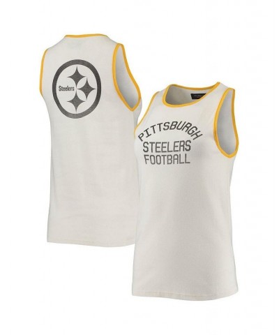 Women's White and Gold Pittsburgh Steelers Throwback Pop Binding Scoop Neck Tank Top White, Gold-Tone $17.60 Tops