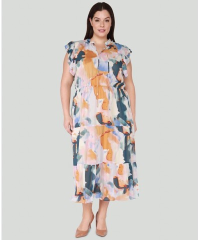 Trendy Plus Size Ruffle-Sleeve Tiered Maxi Dress Multi $18.17 Dresses