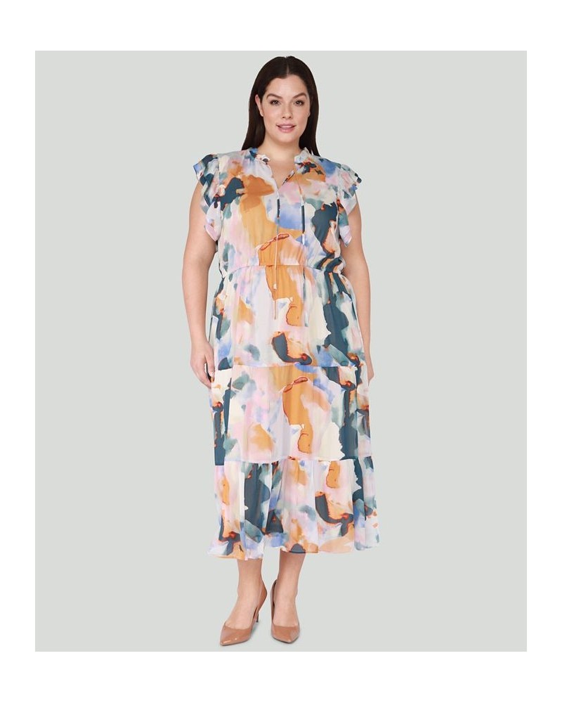 Trendy Plus Size Ruffle-Sleeve Tiered Maxi Dress Multi $18.17 Dresses