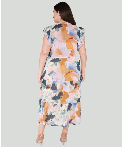 Trendy Plus Size Ruffle-Sleeve Tiered Maxi Dress Multi $18.17 Dresses