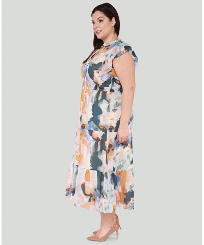 Trendy Plus Size Ruffle-Sleeve Tiered Maxi Dress Multi $18.17 Dresses