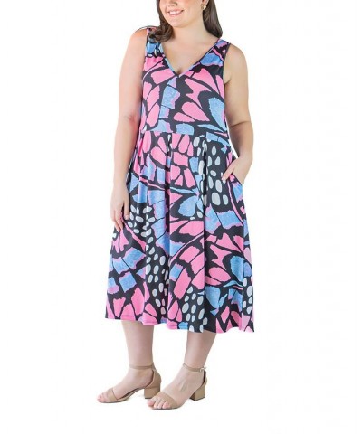 Plus Size Midi Fit and Flare Pocket Dress Pink Multi $25.07 Dresses