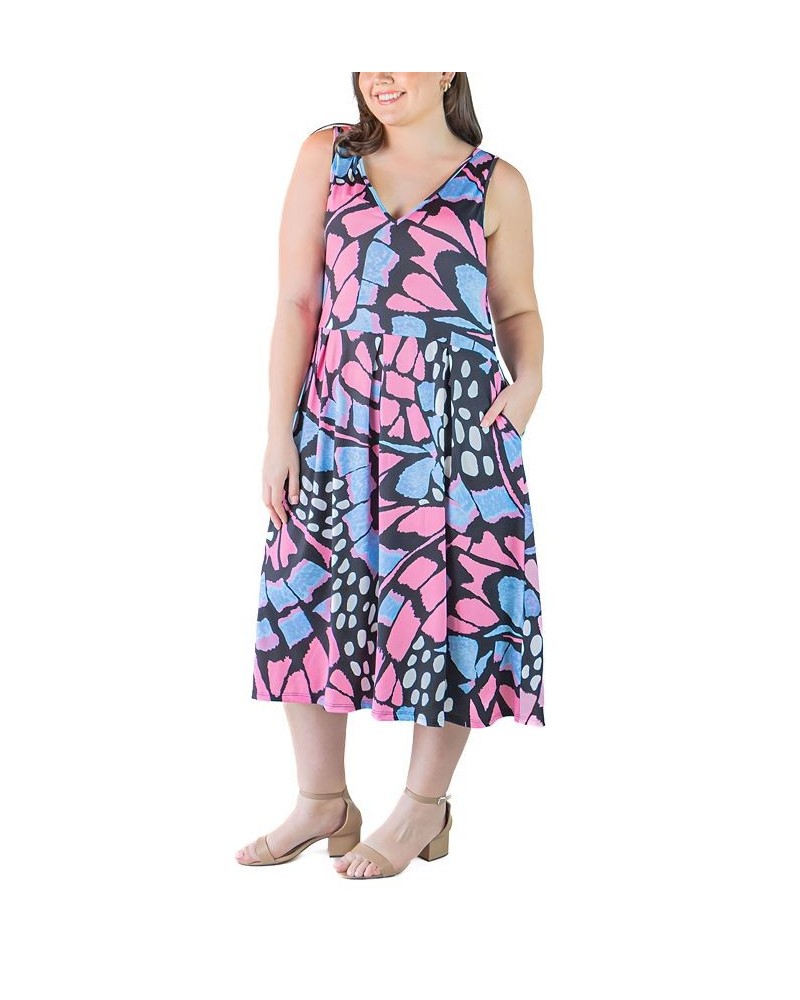 Plus Size Midi Fit and Flare Pocket Dress Pink Multi $25.07 Dresses