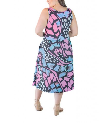 Plus Size Midi Fit and Flare Pocket Dress Pink Multi $25.07 Dresses