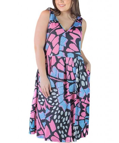 Plus Size Midi Fit and Flare Pocket Dress Pink Multi $25.07 Dresses