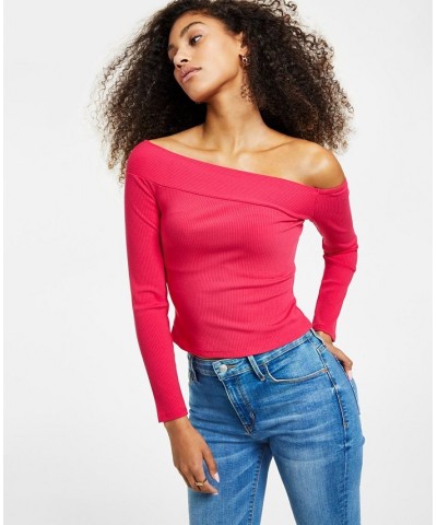 Women's Long Sleeve Off-the-Shoulder Amelia Top Pink $18.16 Tops