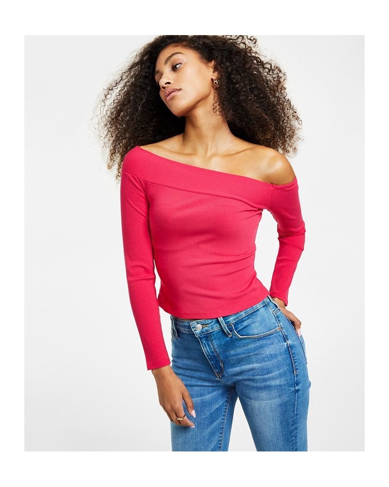 Women's Long Sleeve Off-the-Shoulder Amelia Top Pink $18.16 Tops