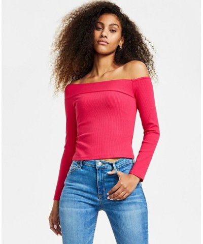 Women's Long Sleeve Off-the-Shoulder Amelia Top Pink $18.16 Tops