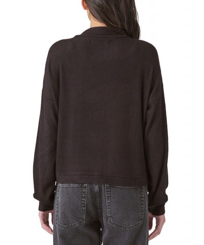 Cloud Ribbed Mock Neck Bubble Sleeve Top Black $24.17 Tops