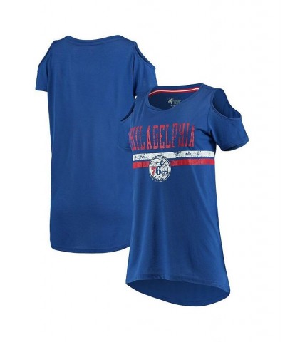 Women's Royal Philadelphia 76ers Nothing but Net Cold Shoulder Scoop Neck T-shirt Royal $23.84 Tops