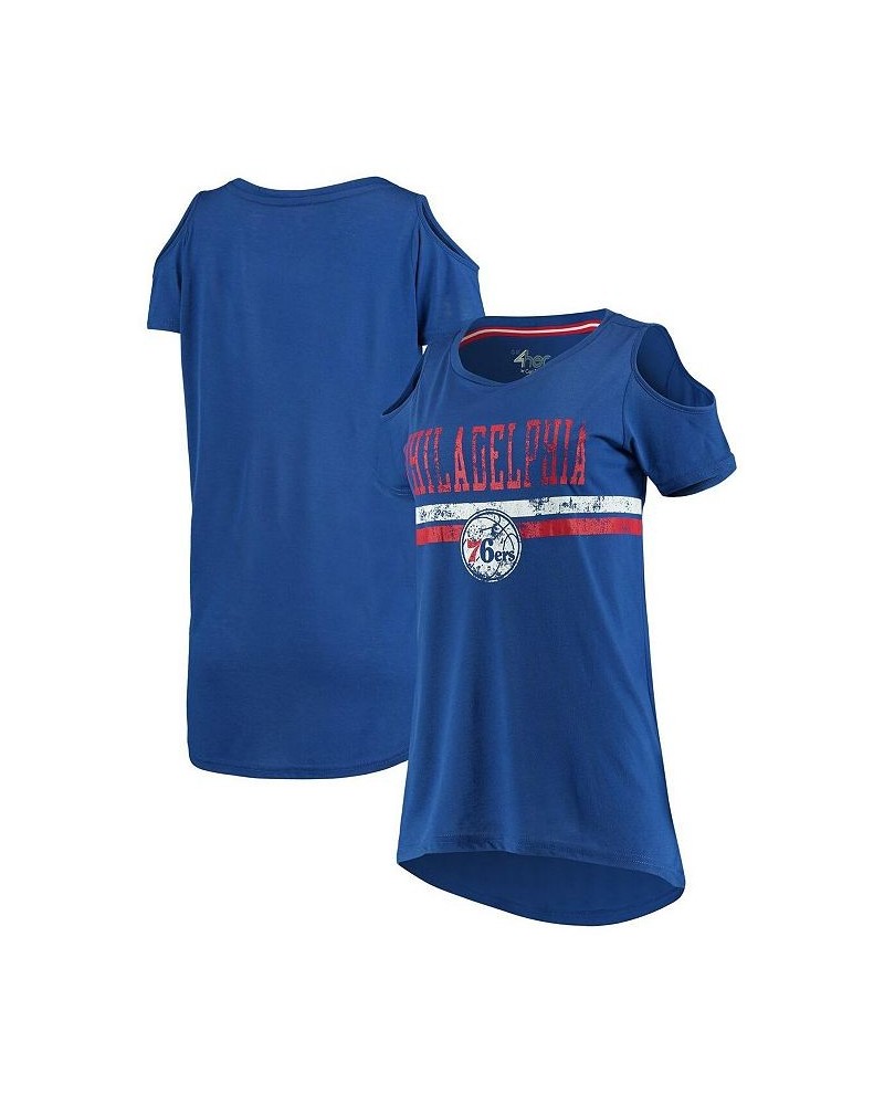 Women's Royal Philadelphia 76ers Nothing but Net Cold Shoulder Scoop Neck T-shirt Royal $23.84 Tops