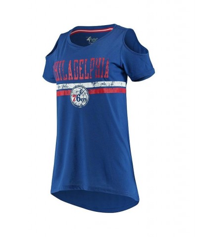 Women's Royal Philadelphia 76ers Nothing but Net Cold Shoulder Scoop Neck T-shirt Royal $23.84 Tops