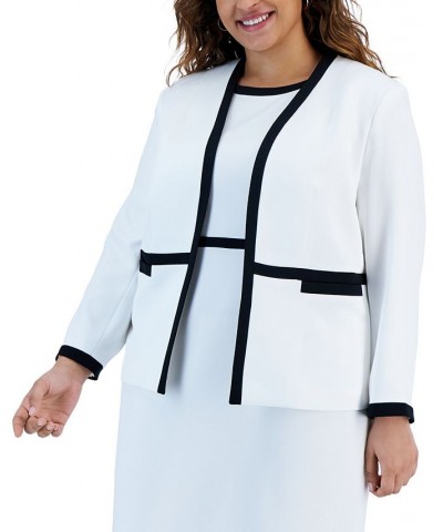 Plus Size Contrast-Frame Open-Front Blazer Lily White/Black $74.50 Jackets